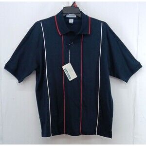 Extreme Polo Shirt Mens Large Black Red White Striped Cotton Short Sleeve NWT
